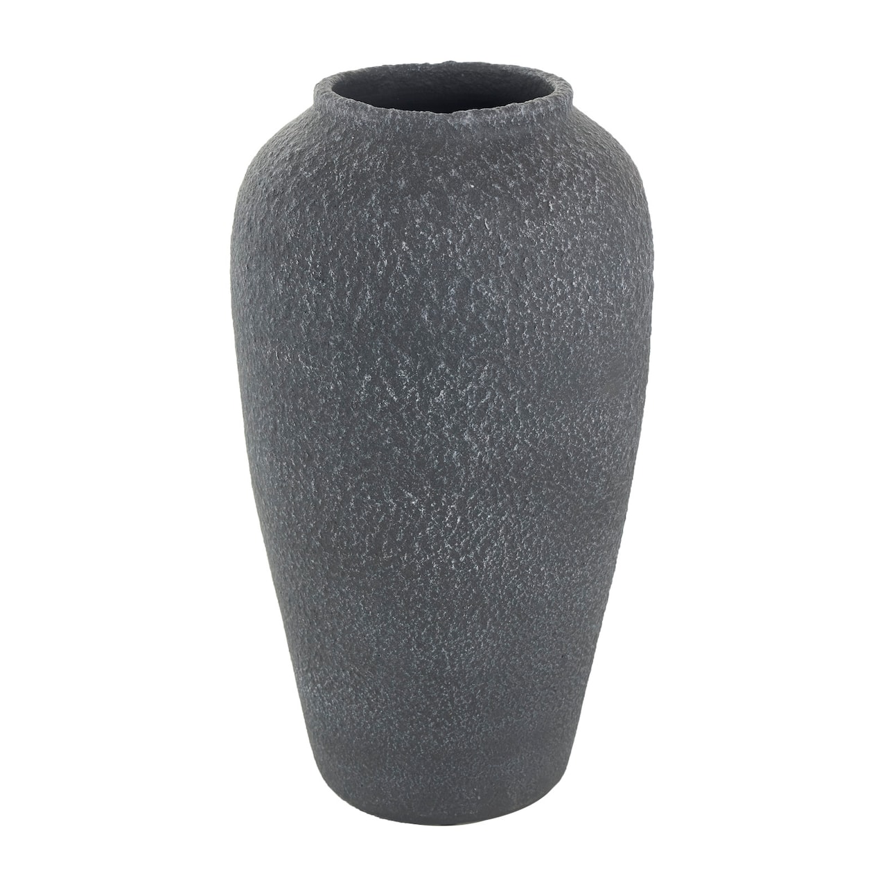 15" Black Ceramic Whitewashed Textured Vase